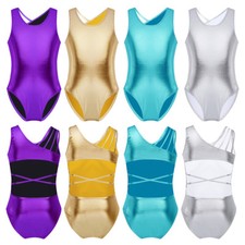 Kid's Metallic Open Back Leotard Ballet Dancewear Athletic Sports Bodysuits Top
