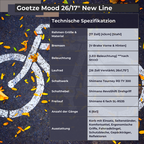 Goetze Mood 26 Zoll City Bike, Damenfahrrad, 6-Gang, LED-Lichter, V-Brake, Korb! - Bild 38 von 92