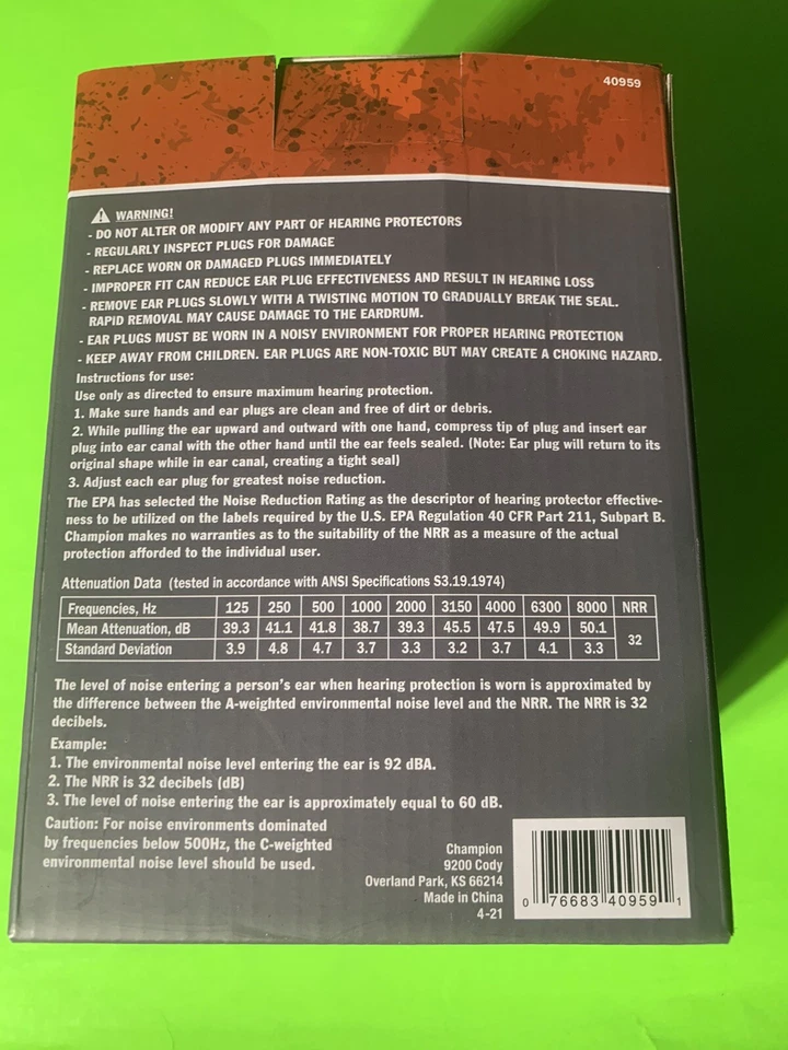 Tapones para los oídos de espuma moldeada Champion, protección auditiva, 100 pares con caja de exhibición 40959 Foto 3 de 3