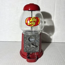 Jelly Belly Mini Bean Dispenser Coin Operation Metal Glass Gumball Machine Bank