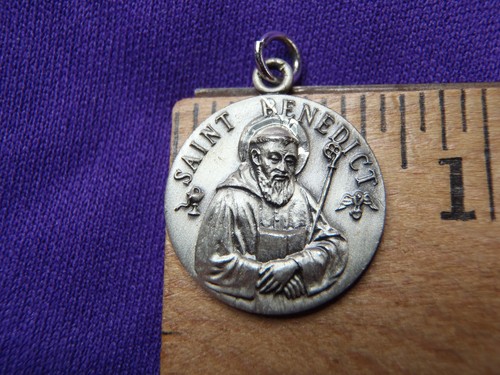 Sterling Silver New Old Stock Saint Benedict Religious Charm Pendant - Picture 5 of 7