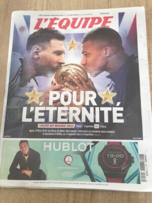 Lendemain de FINALE FOOTBALL Journal L'EQUIPE COUPE DU MONDE 2022 QATAR LA TETE HAUTE MESSI MBAPPE ... / bobp - Livres