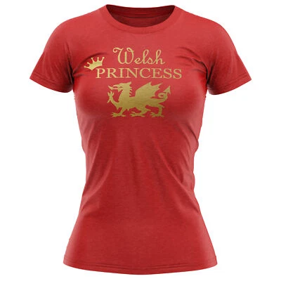 THE CLOTHING SHED Womens Gold Welsh Princess T Shirt shirt Wales St Davids Day Her dewi sant sa...