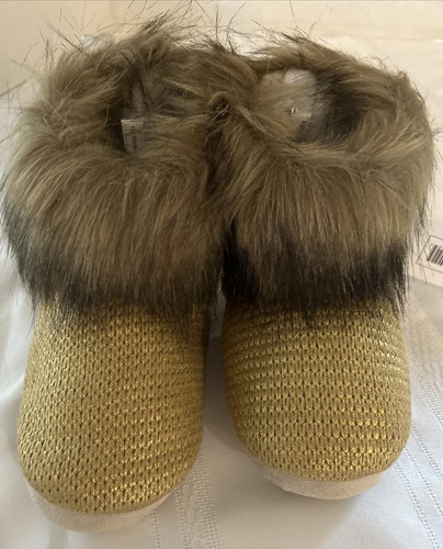 KENSIE GIRL Bedroom Shoes Gold Faux Fur Trim Booties Slippers Girls Sz 11 - 12 - Picture 7 of 16
