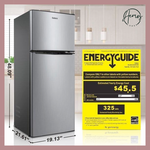 Compact Mini Fridge 2 Door Stainless Steel Small Dorm Office Refrigerator Freeze