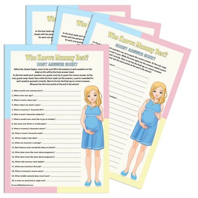 Baby Shower Spiel 20 Spieler - WER KENNT MAMA AM BESTEN, Unisex, Partyspiel, Baby