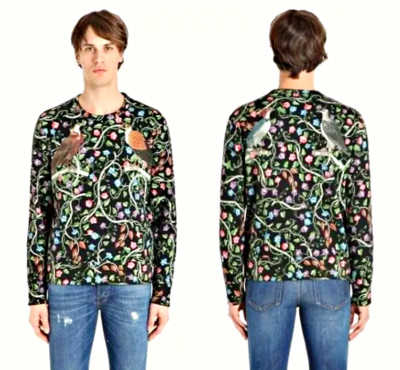 Gucci Birds Of Prey Print Cotton Sweatshirt In Black sz S  $1280 AUTHENTIC Italy