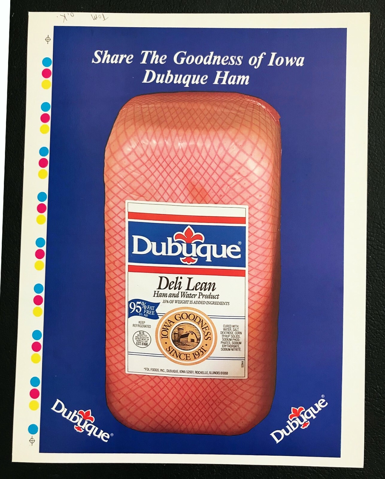 Dubuque Packing Company Canned Ham Rare FullColor Poster Print Vintage