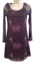 Fashion Nova Sz XL Purple Mesh Mini Dress Sheer Sleeves Rolled Neck Whimsey Goth