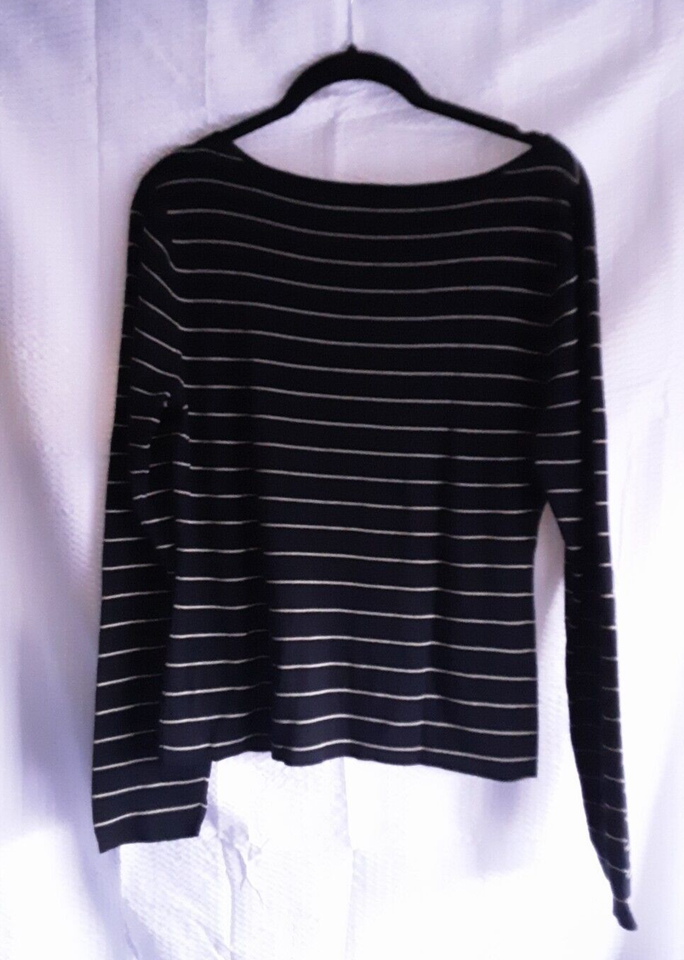 Ann Taylor Loft 100 Silk Black Gold Stripe Long Sleeve Pullover