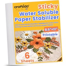 craftido 8.5"x11" 6PCS Sticky Water Soluble Embroidery Stabilizer Printable D...
