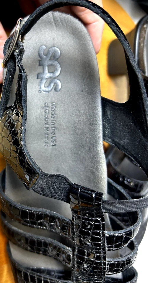 SAS Comfort Womens Allegro Slingback Sandals Black Crocodile Buckle 9N USA Made - Image 3 of 4