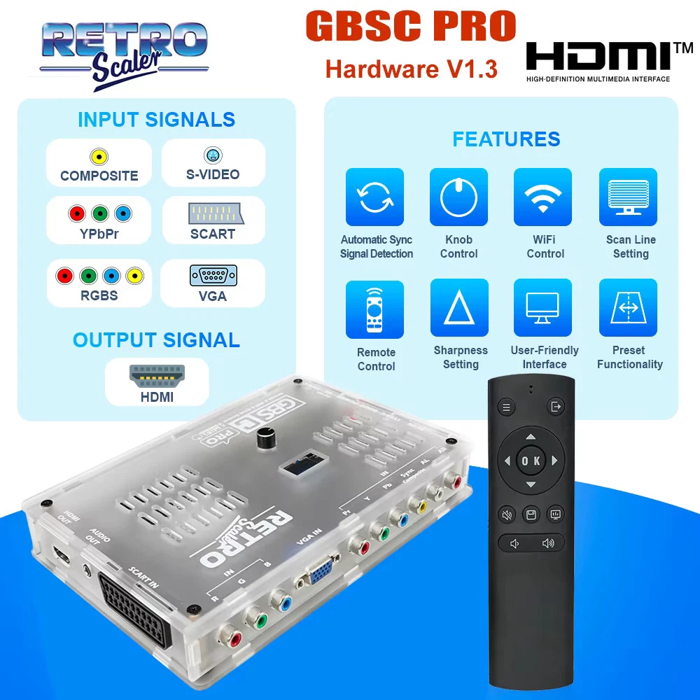 RetroScaler GBSC Pro PS1 PS2 N64 NES SNES Retro Game Upscaler Scart/AV zu HDMI