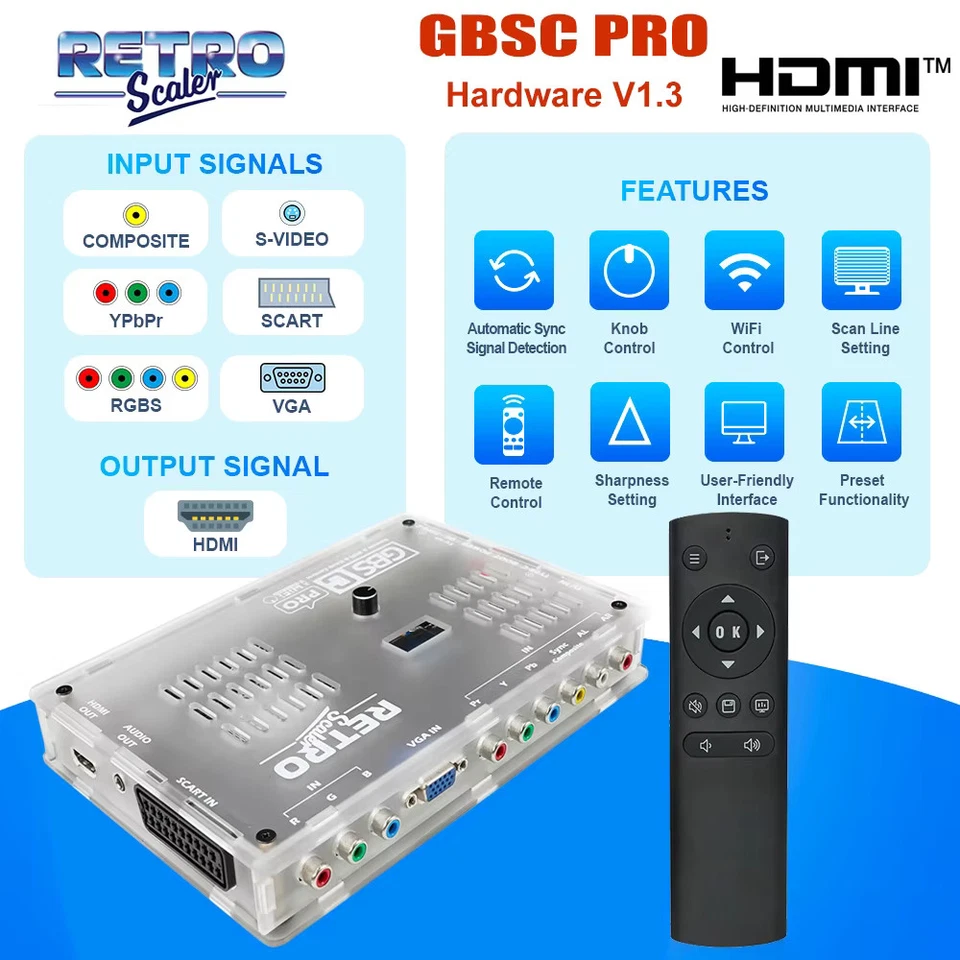 RetroScaler GBSC Pro PS1 PS2 N64 NES SNES Retro Game Upscaler Scart/AV zu HDMI - Bild 4 von 4