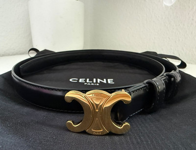 CELINE Damen Ledergürtel 80 schmal schwarz mit goldfarbener Logo-Schnalle