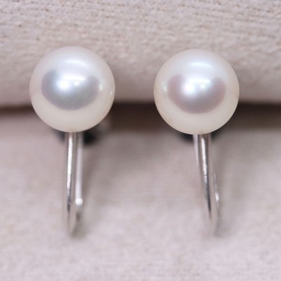 Mikimoto Akoya Pearl Earrings 6.8mm K14WG White Gold Classic Japan