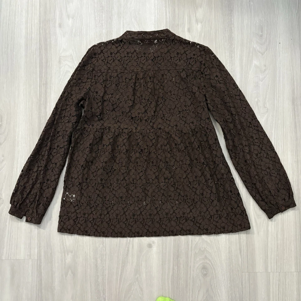 Blusa túnica Michael Kors feminina marrom renda manga longa boho transparente tamanho G - Imagem 2 de 4