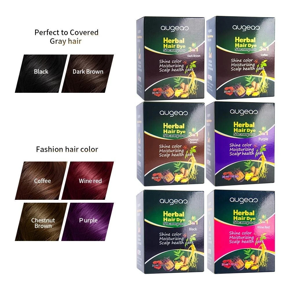 3 in 1 Hair Dye Shampoo Instant Gray Coverage Herbal Men Women 300 ml Box