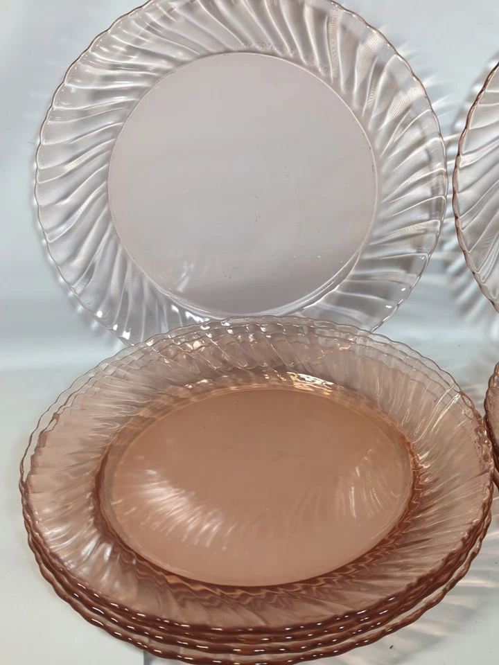 Набор из 10 обеденных тарелок PINK ARCOROC из розалинового стекла вихревые тарелки Cottage Core 9 дюймов - Изображение 2 из 4