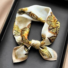 100% Mulberry Silk Scarf Women Flower Neckerchief  20'' Square Small Bandana C26