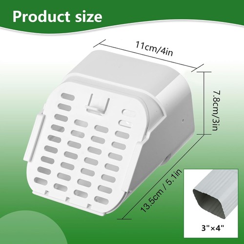 3"x4" Type-A Gutter Downspout Connector, Outlet Filter and Leaf Guard - White
