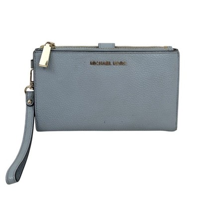 MICHAEL KORS Adele Jet Set Logo Double Zip Leather Wristlet  Wallet , Blue NICE