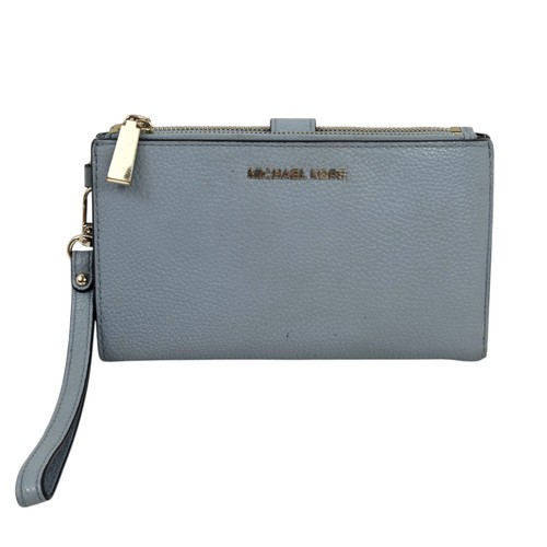 MICHAEL KORS Adele Jet Set Logo Double Zip Leather Wristlet  Wallet , Blue NICE - Picture 1 of 16