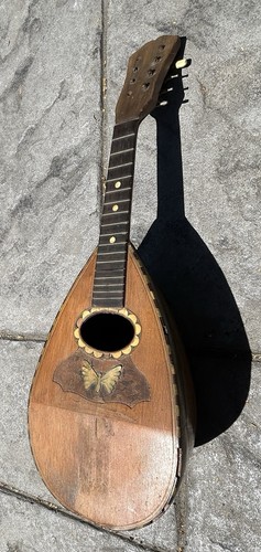 Vintage ANTIQUE 8 String MANDOLIN Bowl Back Instrument INLAY BUTTERFLY Beautiful