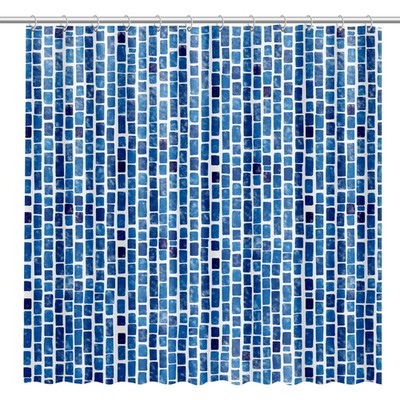 Blue Shower Curtain for Bathroom with Abstract Blue Design on White Fabric | ...