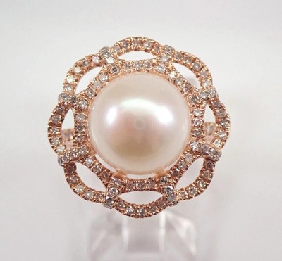 3Ct Round Cut Pearl Flower & Halo Women's Engagement Ring 14K White Rose Finish