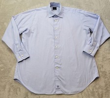 David Donahue Dress Shirt Mens 17 34/35 Blue Pink Plaid Long Sleeve Button Up