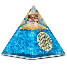 Aquamarine Orgonite Pyramid, Healing Crystal Pyramid, Pyramid Crystal Gemston...