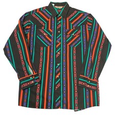 Vintage colorful Saddlebrook Western Aztec Style Button Down Long Sleeve Men's L