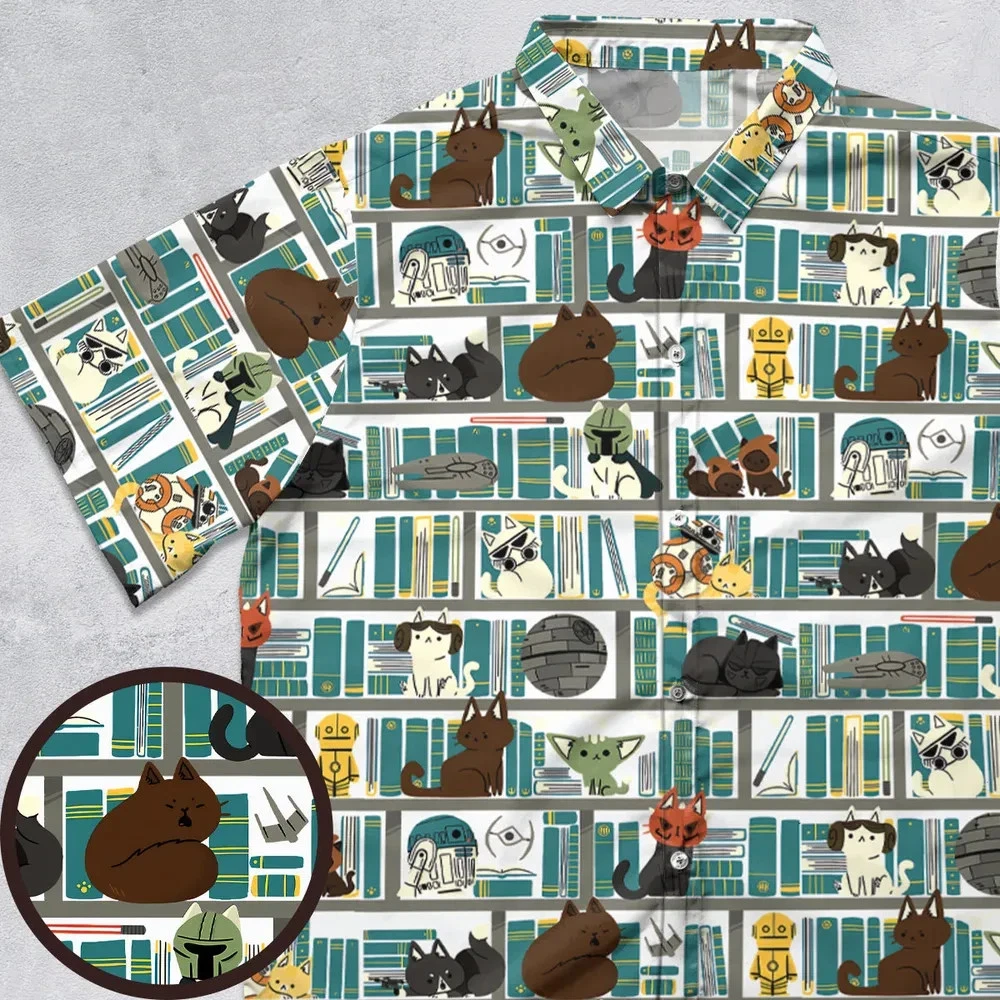 Library Kitten Wars Button Down Shirt, Unisex Adults