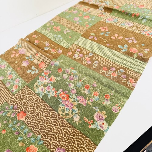 Sage Harmony #A 14x42 Vintage Chirimen Japanese Kimono Silk Fabric CK72