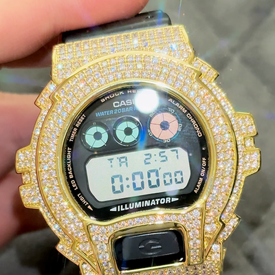 Gold Simulated Diamonds Iced Out Casio G Shock DW-6900 Authentic
