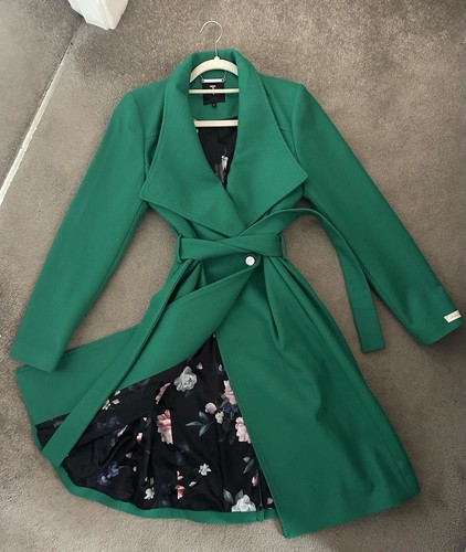 Ted baker Coat wool blend long coat size 2 Size 10 Trench Coat Green 🌷 - Picture 2 of 9