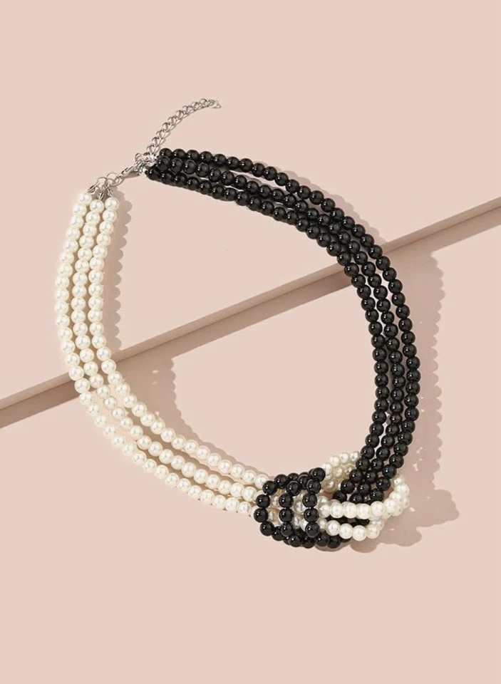 Elegante collar de perlas blancas y negras Gatsby 1920 Foto 4 de 4