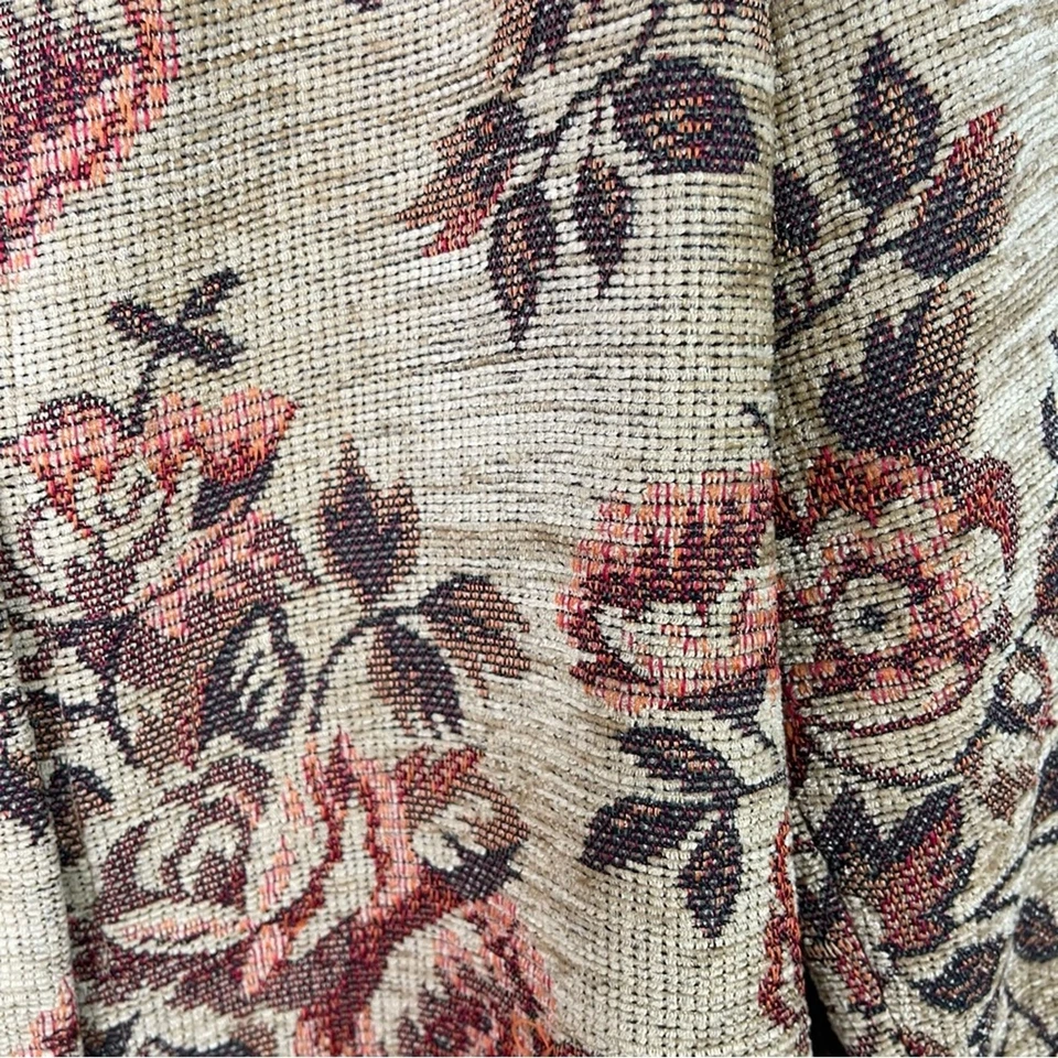 Vintage tan red brown floral tapestry cottagecore rose button jacket 16W - Image 4 of 4
