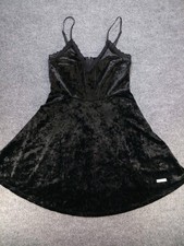 Forever 21 Women’s Medium Black Crushed Velvet Fit Flare Mini Dress Lace Y2K