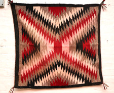 ATQ Navajo Rug Textile Native American Indian Eye Dazzler Weaving 35x34 Vintage