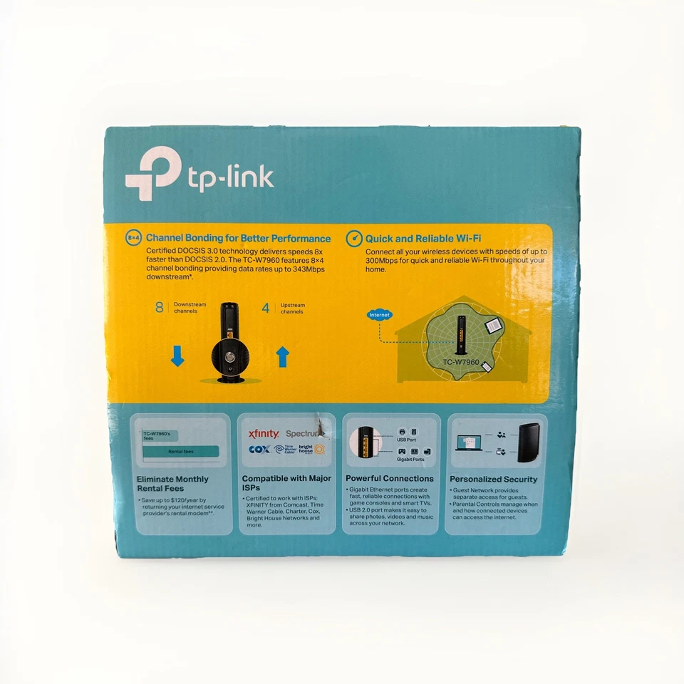 TP-Link TC-7610 DOCSIS 3.0 High Speed Cable Modem Max 343 Mbps Xfinity - Image 3 of 4