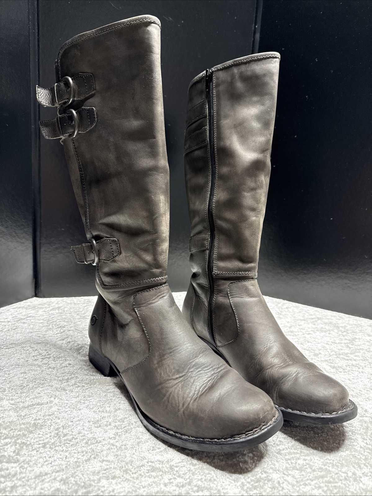 Born Women’s 9.5 M Gray Ash Leather Moto  Tall  Riding Boots Ivy Fall Boho Clean
