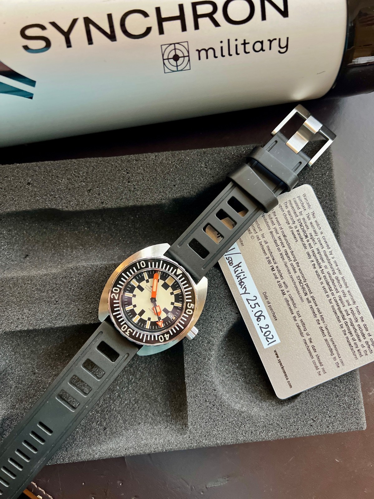 SYNCHRON MILITARY Edition Dive Watch-1970's Doxa Army Homage Swiss Auto ...