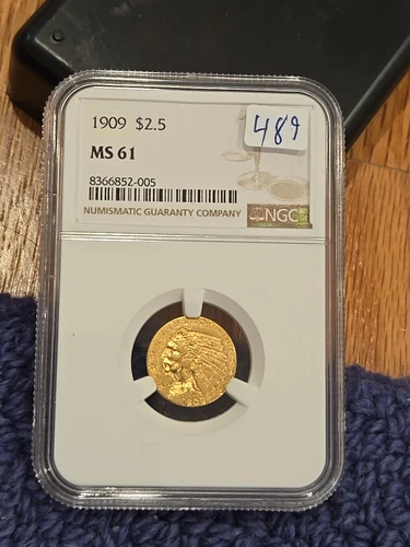 1909 INDIAN HEAD $2.5 QUARTER EAGLE GOLD NGC MS61