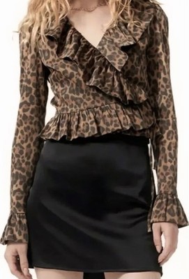 HANSEN & GRETEL Bolero Wickel Top Jacke Seide Gepard Leopard Rüschen Gr.2 M