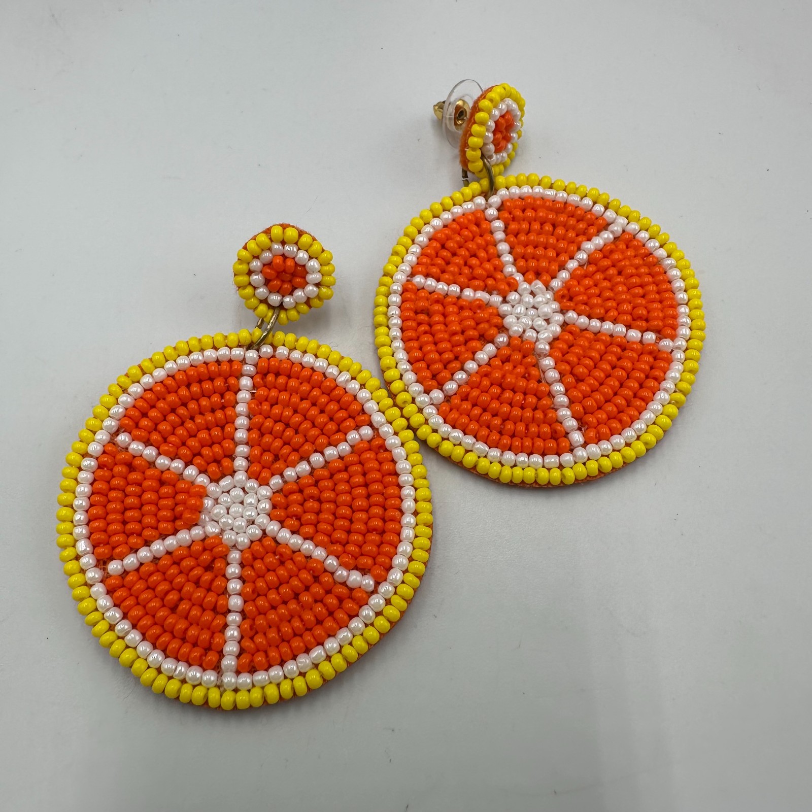 Orange Fruit Beaded Statement Earrings Pierced La… - image 2