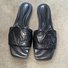 Alexander McQueen Black Leather Embossed Logo Slides Sandals Shoes Size 39