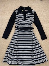 Vintage Sidgreene of London wool mix black grey striped long sleeved dress 70's