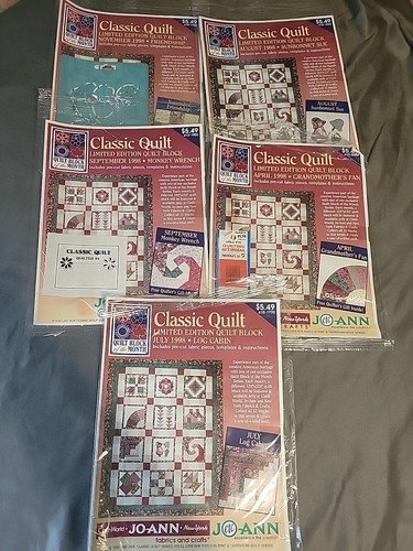 Klassischer Quilt Block des Monats Jo Ann neu versiegelt 5 Monate 1998